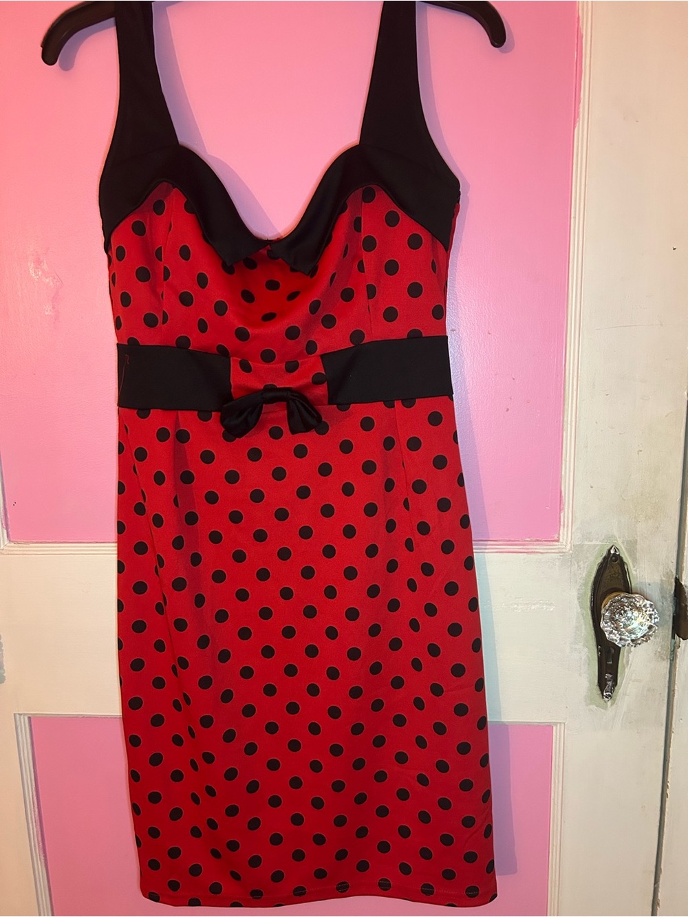 Red and Black Polka Dot Dress with Bow